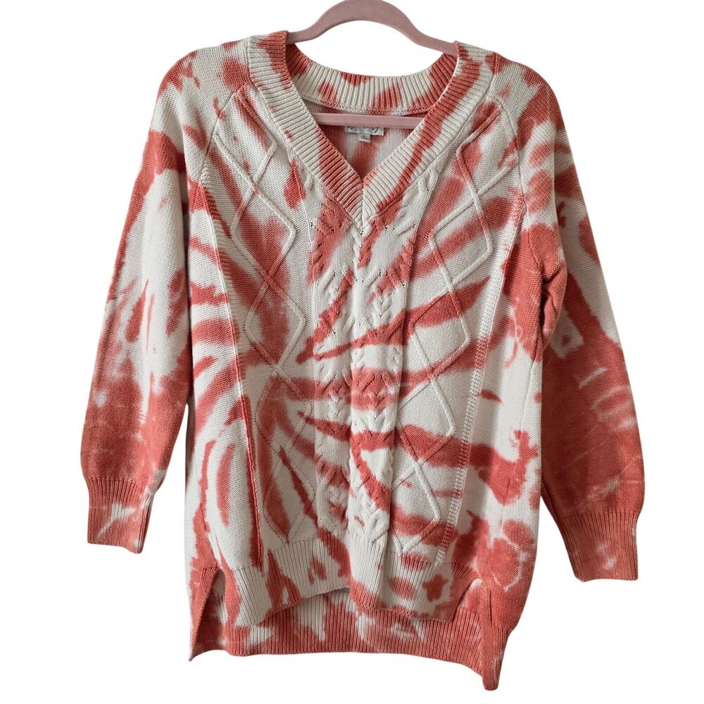 Wonderly Coral & White Tie-dye V-Neck Pullover Sweater Size Small